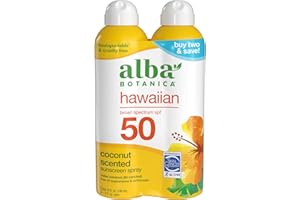 Alba Botanica Hawaiian Coconut Sunscreen, Spray Broad Spectrum SPF 50 Sunscreen, Water Resistant and Biodegradable 5 fl oz Bottle (Pack of 2)