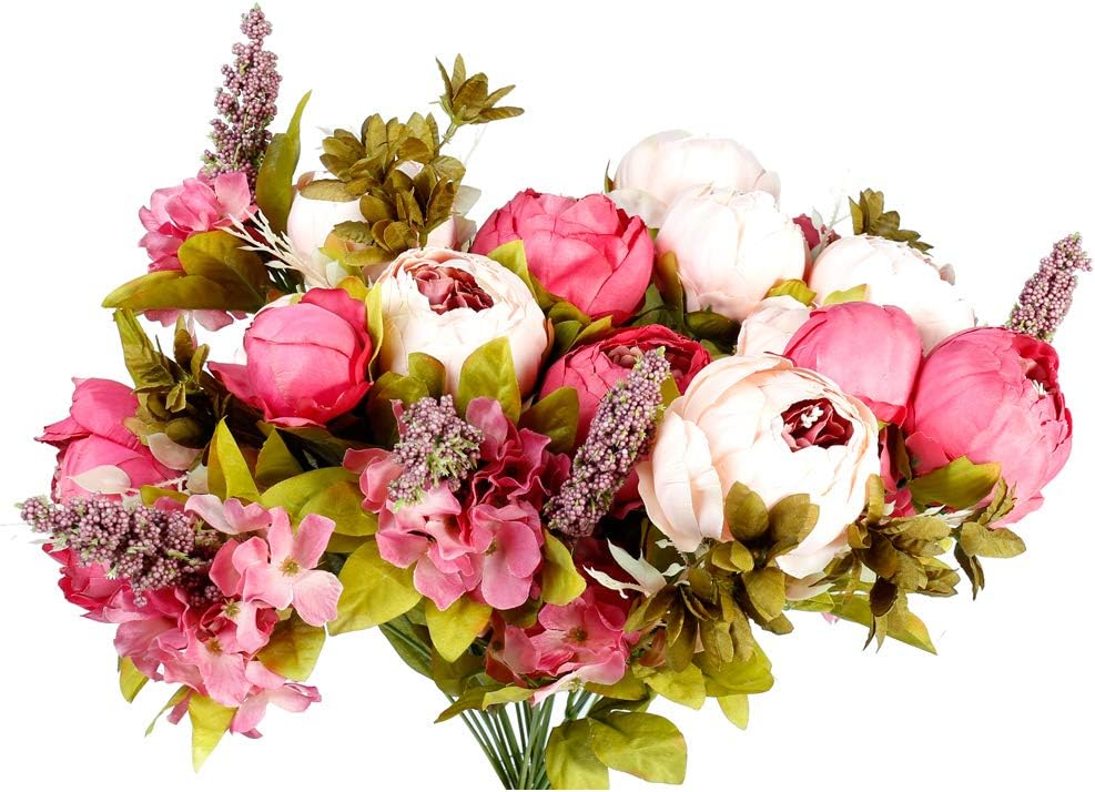 StarLifey Fake Peony Bouquet Silk Peonies Wedding Centerpiece Decoration Spring Simulation Flowers (Dark Pink X2)