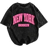 SOLY HUX Women's T Shirts Summer Letter Graphic Drop Shoulder Tees Vintage Streetwear Preppy Clothes