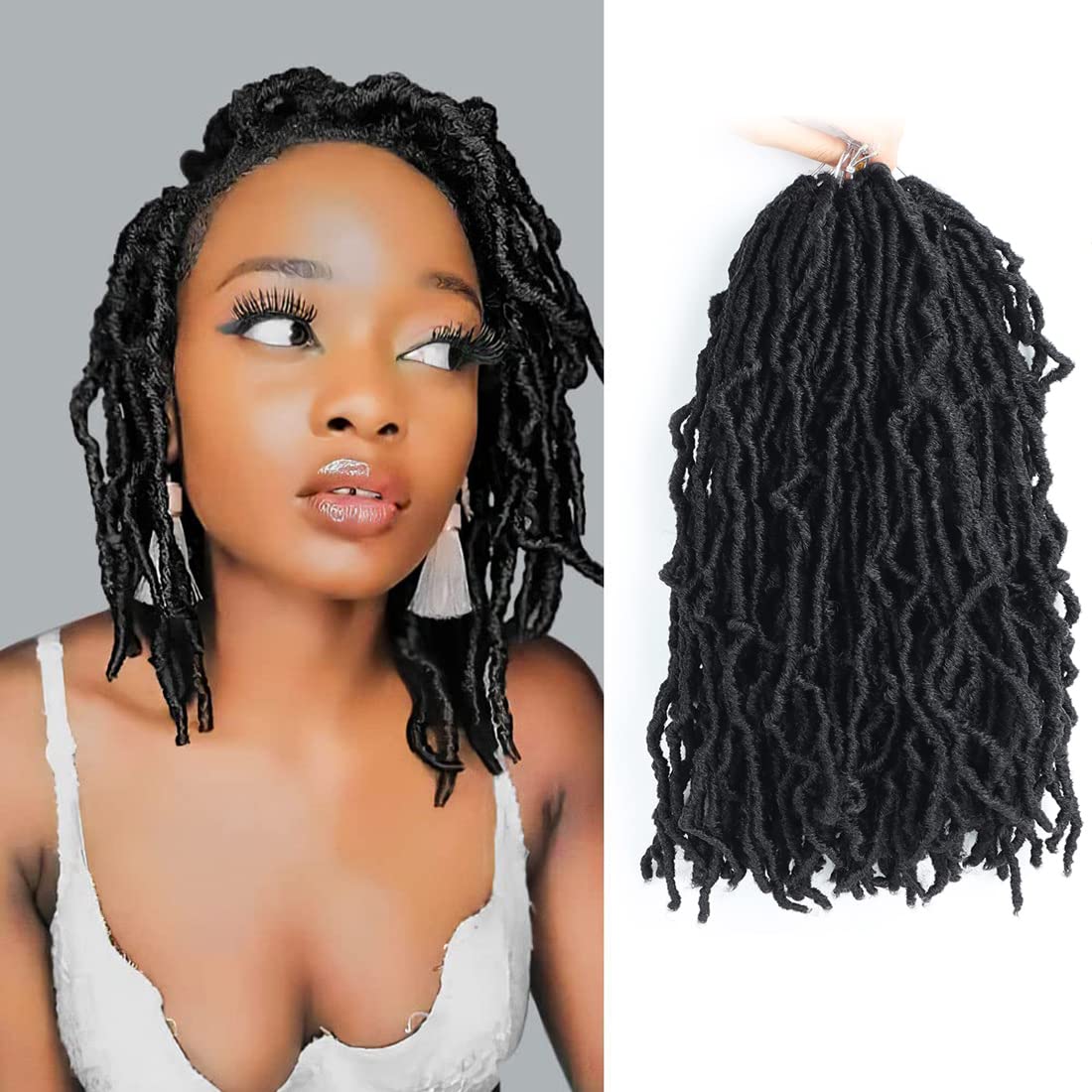 Faux Locs Crochet Hair 12 Inch Soft Locs Curly Wavy 6 Packs/Lot Pre-Looped Goddess Synthetic Fiber Hair Extensions (12 inch, 1B)