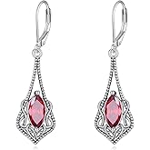 925 Sterling Silver Vintage Filigree Celtic Knot Dangle Drop Leverback Earrings with Marquise Cut CZ Birthstone Jewelry Gifts for Women