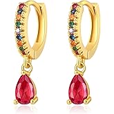 CHARMINGO Birthstone Gold Hoop Earrings for Women Small Huggie Hoop Earrings 925 Needles Hypoallergenic Cubic Zirconia Jewelry Dainty Dangle Drop Earrings for Christmas Wedding Party Office Daily Wear
