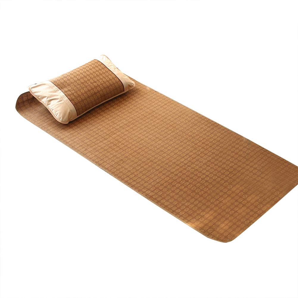 Longzhuo Summer Sleeping Mat, Rattan Mat Bed, Summer Cooling Sleeping Pad, Foldable Rattan Mattress, Cool Pad, Bamboo Summer Bedding for Home School Dormitory Single (Sheet120*195cm*1+Pillow48*72cm*1)