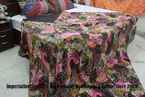 ImperialIndianCraft 100% Handmade Indian Kantha Quilt Blanket Comforter - Multi-colored Paisley Ethnic Floral Kantha, Bohemian, Mediterranean Bedding | 100% PREMIUM QUALITY | KING SIZE