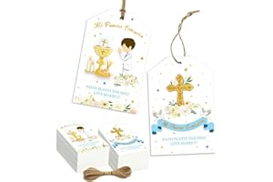 GUPESXU First Communion Decorations-Mi Primera Comunion Gift Tags,Holy Communion Baptism Favor Tags for Boy Newborn Baby Shower Party Mi Bautizo Tags Baptism Thank You Tag Christening Decorations
