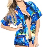 Aloha Women's Hawaiian Beach Casual Button Down Short Sleeve Blouse Shirt Blue