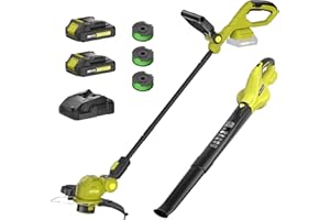 SEYVUM 20V String Trimmer and Leaf Blower Combo Kit, 12-inch Cordless Weed Trimmer with 3 Pcs Grass Cutter Spool Line, 320 CFM Electric Leaf Blower for Lawn Care with 2 X 2.0Ah Battery and Charger