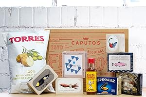 TONY CAPUTO'S MARKET AND DELI Feast of Seven Tinned Fishes | Omega-3, Wild Caught, | Jose Gourment, ABC+, Fangst, Olasagasti, Espinaler | Seven Cans of Gourmet Fish with Sauce and Potato Chips