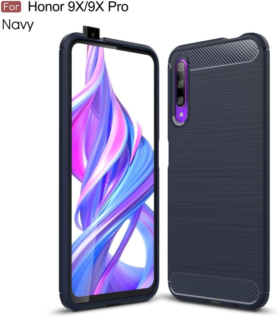 Phone Case Brushed Texture Carbon Fiber TPU Case for Huawei Honor 9X / 9X Pro(Black) Zhongcheng (Color : Navy Blue)