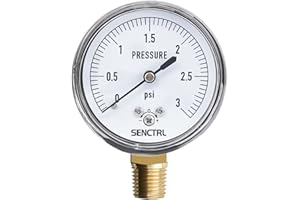 SENCTRL 0-3 Psi Low Pressure Gauge, Capsule Gauge, 2-1/2" Dial Size, 1/4" NPT Lower Mount, Zero Adjustment, for Air Water Gas Pressure Test