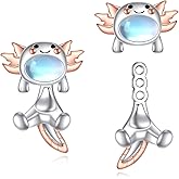 VONALA Axolotl Earrings for Women 925 Sterling Silver Moonstone Axolotl Jewelry Hypoallergenic Animal Stud Earrings