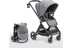 Reversible Baby Stroller, ELITTLE EMU Full-Size Toddler Stroller, Full Recline Cockpit Compact Stroller, 0-36 Months Newborn Infant Stroller, All-Terrain Stroller for City, Outdoor (Gray)