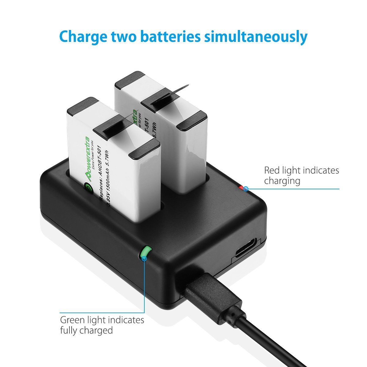 Powerextra 2 Pack GoPro HERO5 Black / HERO6 Black Camera Battery and Dual Battery Charger for GoPro Hero 2018 Action Camera (Compatible with Hero5 Firmware v01.50,v01.55, v01.57 and v02.00, v02.01, v02.51,v02.60)