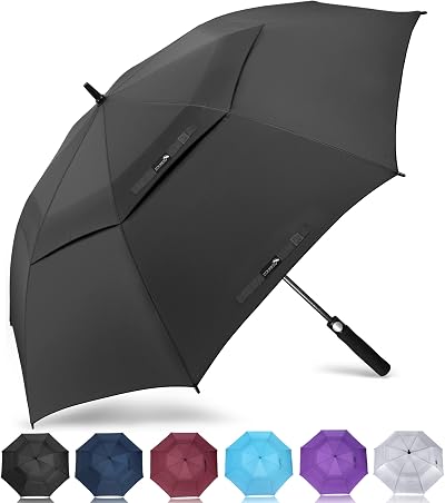 ZOMAKE Golf Umbrella 62in Windproof Double Canopy Auto Open Black Red