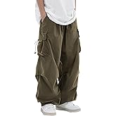 PLEPAN Mens Baggy Cargo Pants Loose Fit Casual Parachute Pants Elastic Waist Drawstring Streetwear Joggers Sweatpants