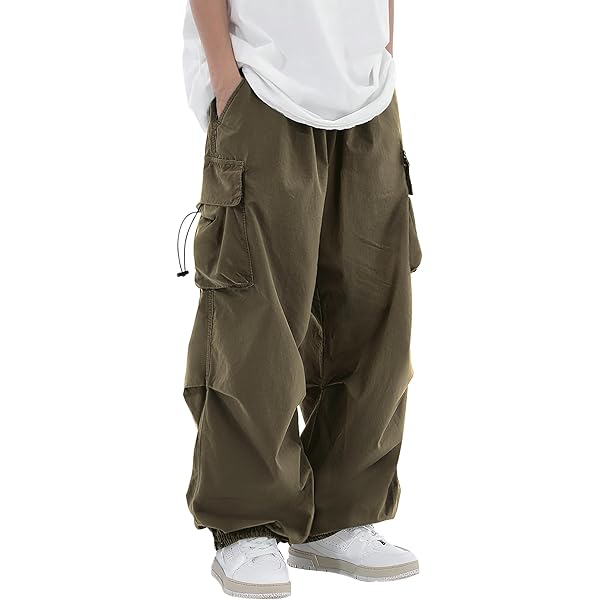 Verdusa Men's Baggy Cargo Pants Drawstring Elastic Waist Flap