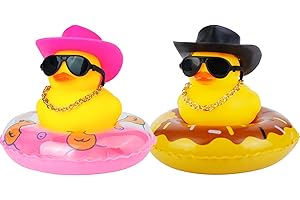 MuMyer Car Rubber Duck 2Pcs Duck Car Dashboard Decorations Yellow Duck Car Ornaments for Car Dashboard Decoration Accessories with Mini Swim Ring Sun Hat Necklace and Sunglasses(A13)