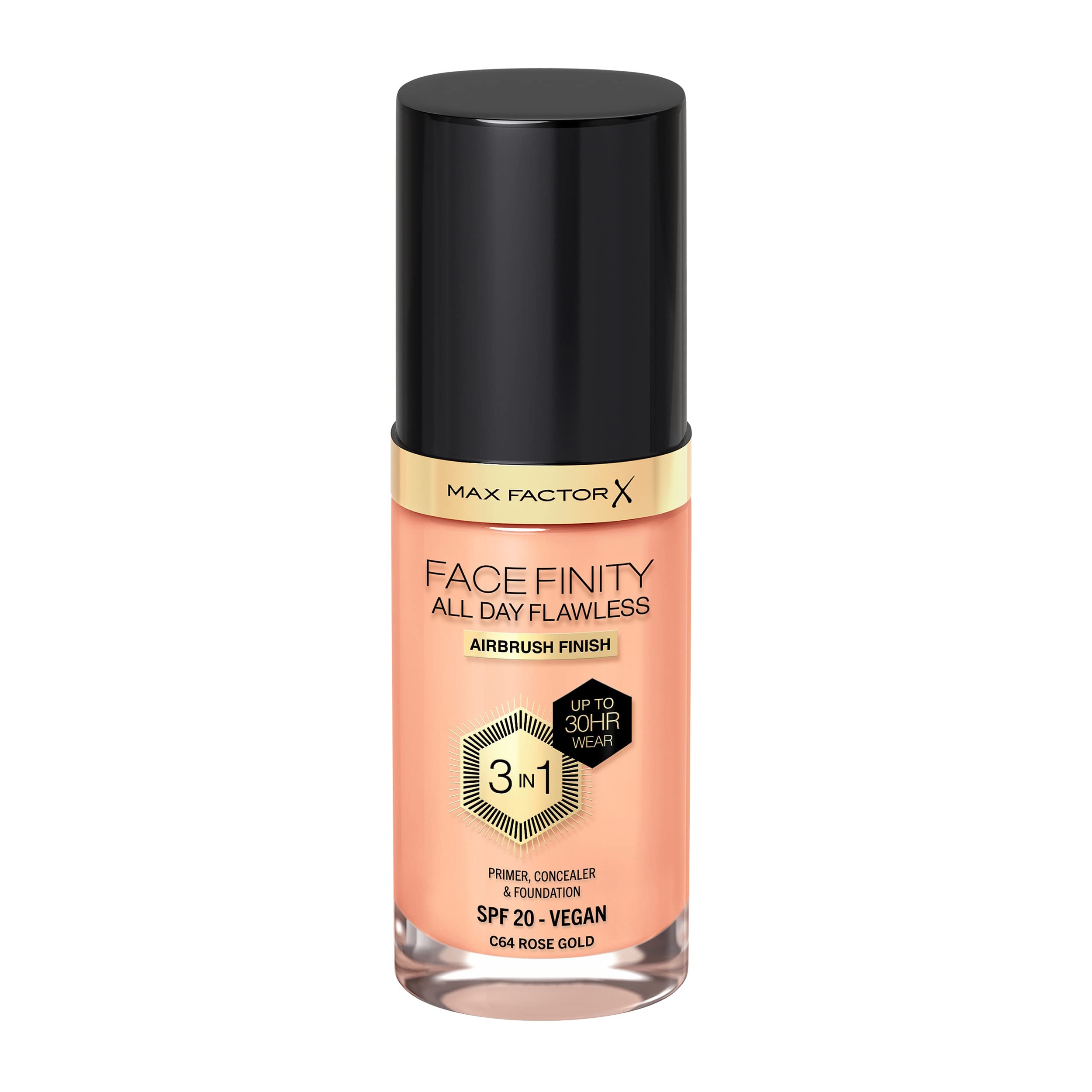 Max Factor Facefinity 3-in-1 All Day Flawless Liquid Foundation, SPF 20 - 64 Rose Gold, 30 ml
