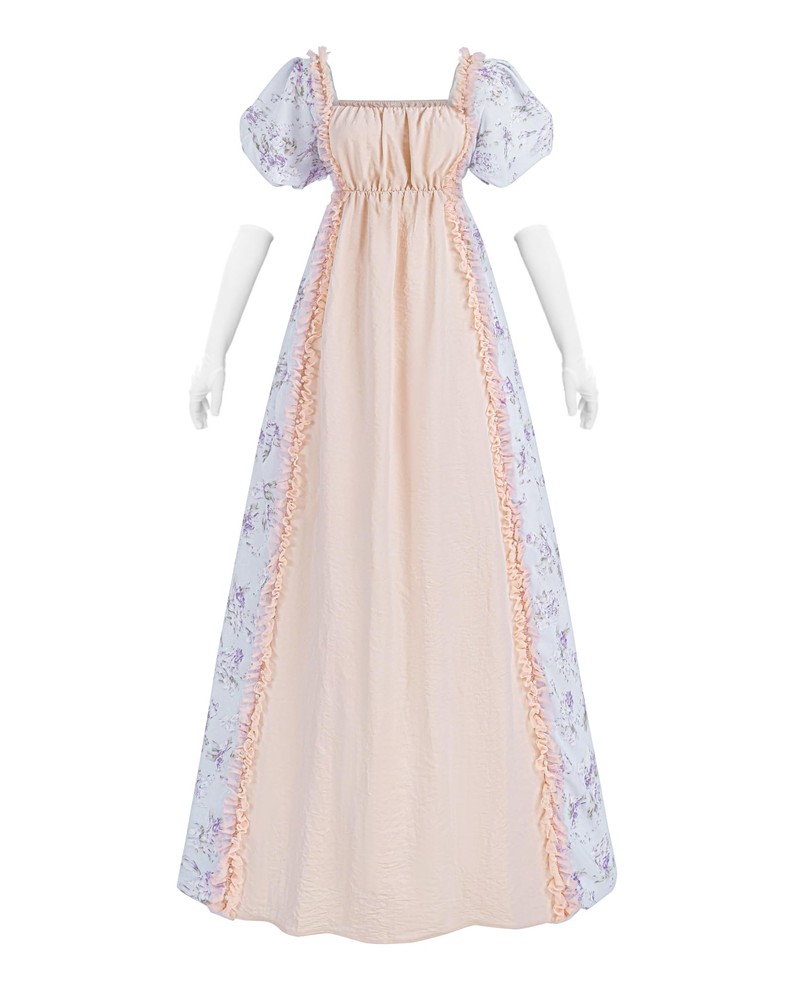 NSPSTT Regency Dress Women Empire Waist Regency Costume Victorian Dress Vintage Dresses with Gloves Empire Waist, Pink, L