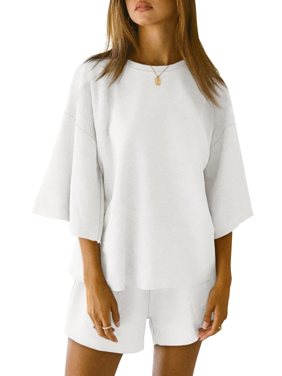 Photo 1 of  Elastic Waist Shorts Lounge Sets Loungewear White medium** 