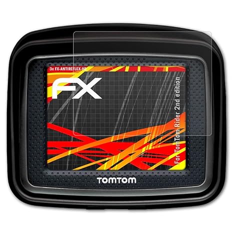 atFoliX Schutzfolie kompatibel mit Tomtom Rider 2nd Edition Displayschutzfolie, HD-Entspiegelung FX Folie (3X)