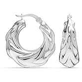 LeCalla 925 Sterling Silver Chunky Hoop Earrings | Lightweight Classic Handmade Electroform Hollow Hoops | Italian Design Shrimp Earrings Hoop for Women