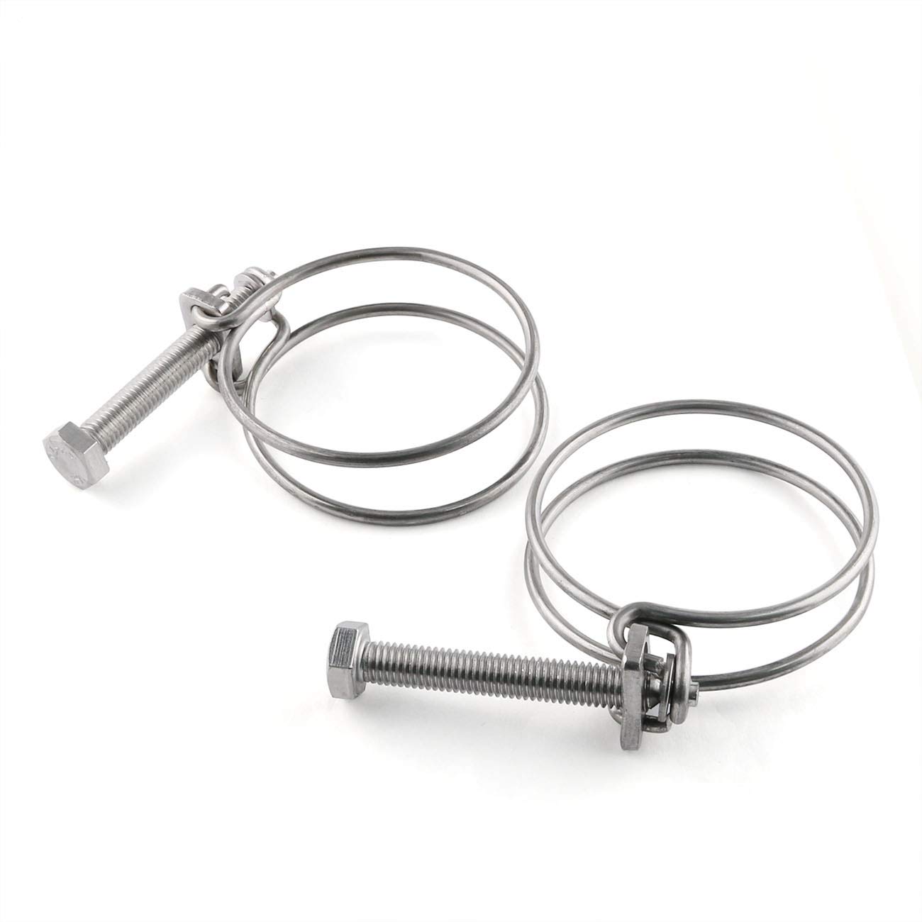PZRT 2pcs 55-60mm Double Wire Hose Clamps Adjustable 304 Stainless Steel Hose Clamp Pipe Clamp