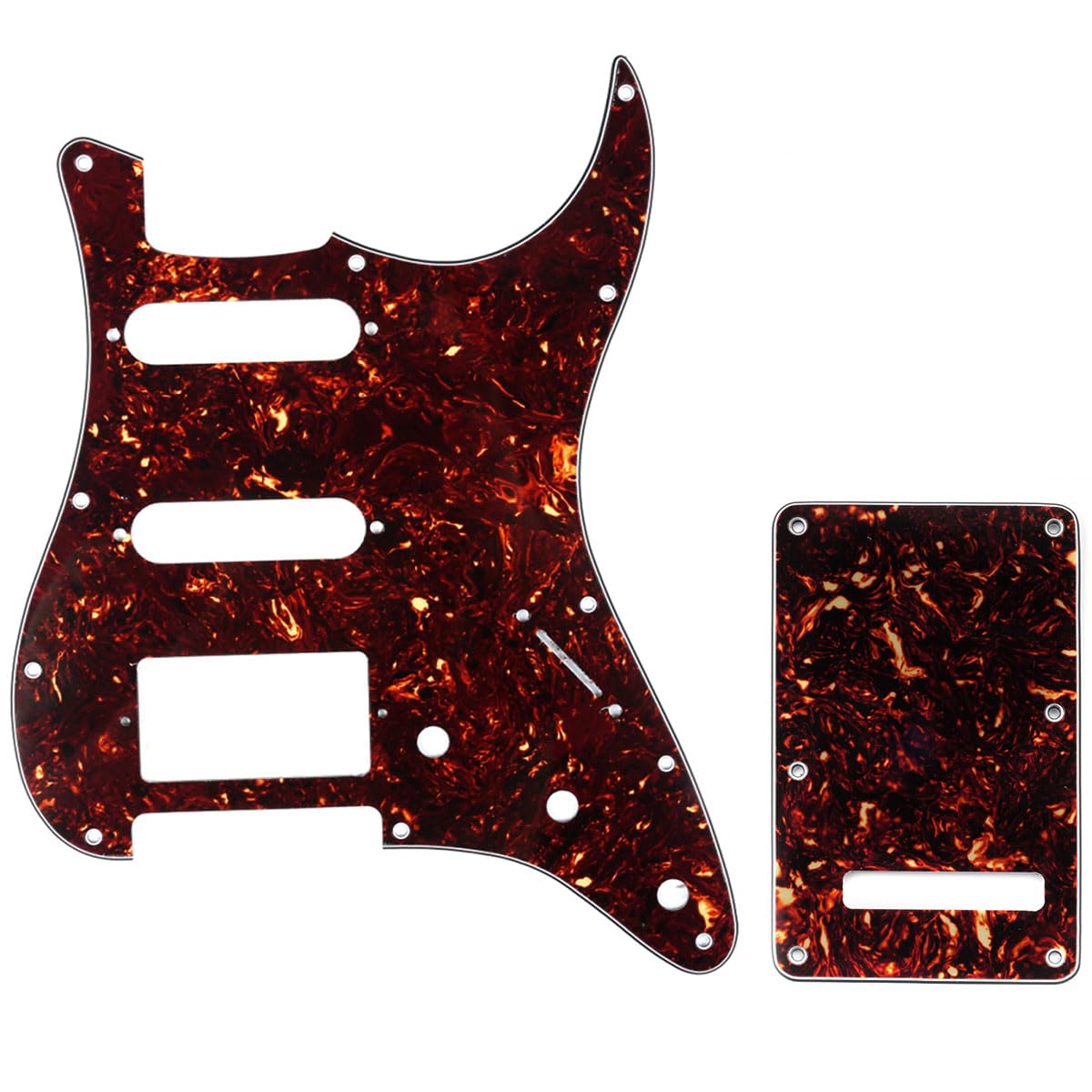 Musiclily SSH 11 Hole Strat Guitar Pickguard and BackPlate Set for Fender USA/Mexican Standard Stratocaster Modern Style, 4Ply Tortoise Shell