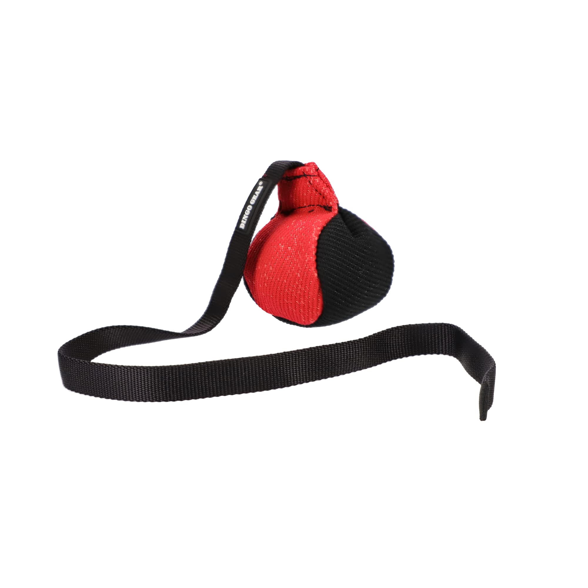 Dingo Gear Training Toy Ball 9 cm Black / Red with Handle 65 cm French Material Nylcott Training Game Apport IGP Obedience S02813