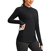 SANTINY Long Sleeve Thermal Shirts for Women Fleece Mock Neck Tops Winter Workout Running Gear with Zipper Pockets