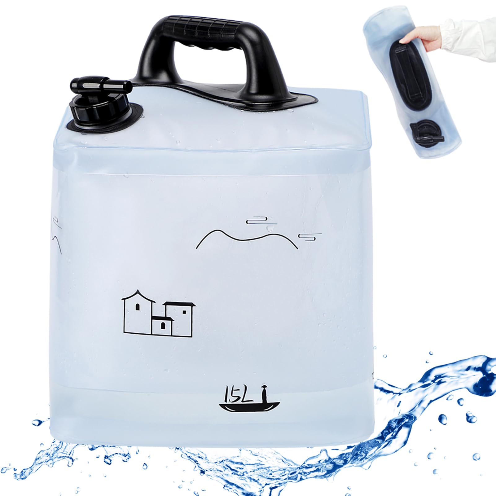 DEIRIS 13L/15L Collapsible Water Container with Spigot, BPA Free Water Storage Jug, Lightweight Portable Water Carrier with Handle for Outdoor Camping Hiking Emergency Survival (15L Pagoda)