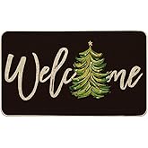 Artoid Mode Black Xmas Tree Christmas Welcome Doormat, Winter Home Decor Low-Profile Switch Rug Door Mat Floor Mat for Indoor