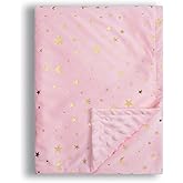 Donsonny Baby Blanket for Boys Girls Soft Minky with Double Layer Dotted Backing, Star and Moon Printed 30 x 40 Inch Receiving Blanket (Pink)