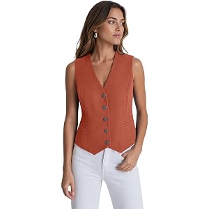Women's Linen Suit Vest Single Breasted V Neck Sleeveless Blazer Waistcoat | Lightweight Linen Blend, breathable fabric with