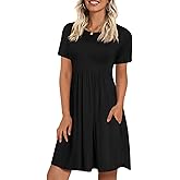 LONGYUAN Women's Casual Dresses 2026 Summer Short Sleeve Dress Hide Belly Loose Fit Sundress with Pockets S-3XL