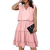 Eytino Womens Plus Size Sleeveless V Neck Drawstring Ruffle Tiered Chiffon Mini Short Dresses,(1X-5X)