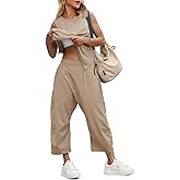 Fisoew Women's Summer 2 Piece Outfits Sleeveless Tank Tops and Wide Leg Pocketed Pants Workout Sweat Sets