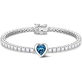 FANCIME 7mm Heart Birthstone Tennis Bracelet for Women Fine Jewelry Wedding Bridal Prom Birthday Gift for Women Her, Length 7 Inch