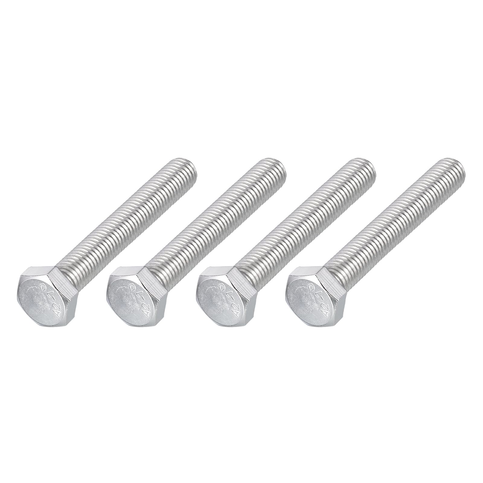 METALLIXITY Hex Bolts (M12-1.75x80mm) 4Pcs, 304 Stainless Steel Coarse Fully Threaded Hex Head Screw Bolt Machine Screws - for Furniture Repair, Silver