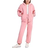 Flygo Girls Boys Fleece Sweatsuit 2 Piece Jogger Sets Zip Up Hooded Sweatshirts and Sweatpants with Pockets