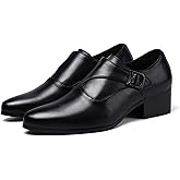 Men's Genuine Leather Chunky Heel Monk Strap Dress Loafers Fashion Classic Pointed Toe Low Top High Heel Slip On Chelsea Oxford Shoes Casual Business Formal Shoes