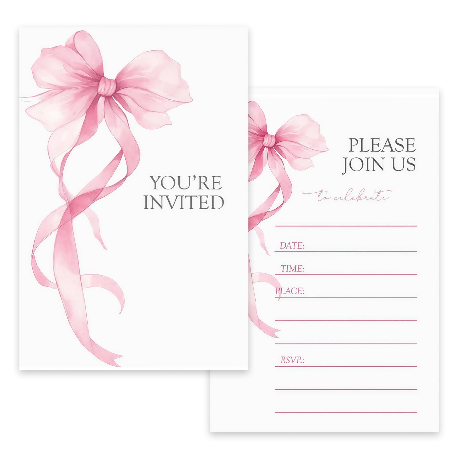 Cunegra Birthday Party Invitations for Girls, 25Pcs Elegant Bow Birthday Party Invitaions for Girls, Coquette Party Invites, A6 Postcard Size Girl/Teen Birthday Invites