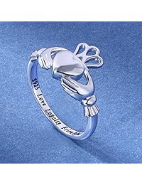 Anillo de plata de ley S925 para mujer con inscripción en inglés «Love Loyalty Friendship Irish Ladies' Claddagh».