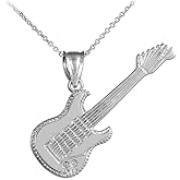 925 Sterling Silver Music Charm Electric Guitar Pendant Necklace