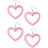 Pink Heart Earrings Valentines Day Earrings for Women Velvet Heart Dangle Earring Valentines Dress Outfits Accessories for Women Valentine Jewelry Gifts