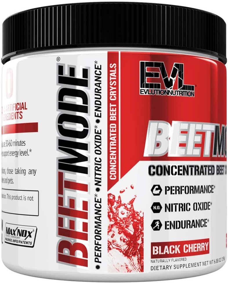 Evlution Nutrition Beet Mode, Concentrated Beet Root Crystals, Nitric Oxide Booster, Natural Circulation, Immune Support, Antioxidants, Vegan, Non-GMO, Endurance, Superfood (Black Cherry, 30 Servings): Health & Personal Care