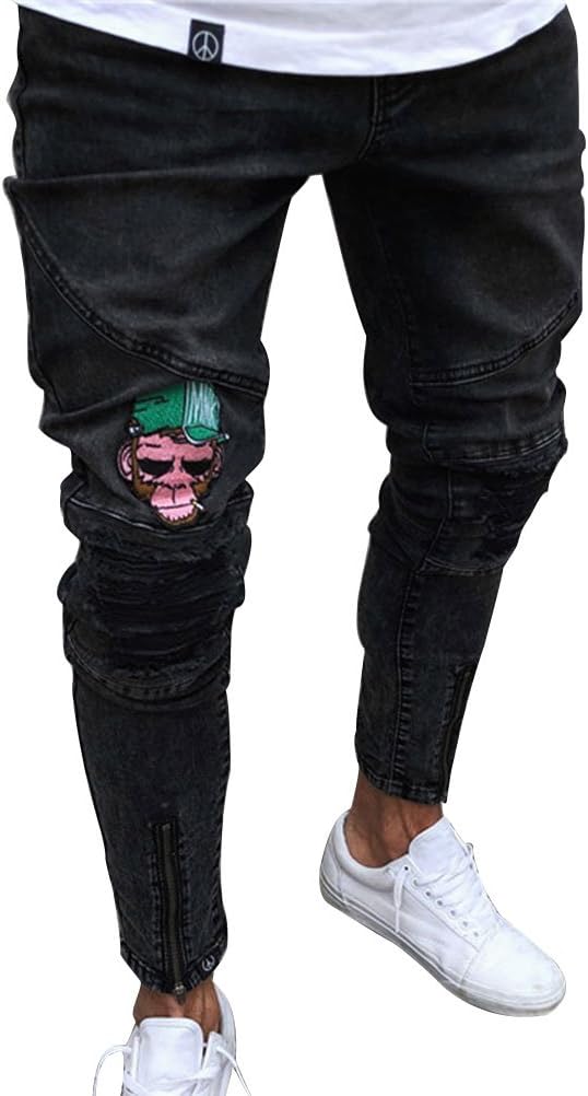 SCX Men's Black Skinny Ripped Destroyed Distressed Straight Slim Tapered Leg Jeans