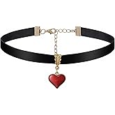Matwsec Black Choker Necklaces for Women, Red Heart Necklace Adjustable Soft Collar Chain for Valentines Day Halloween Cosplay Party
