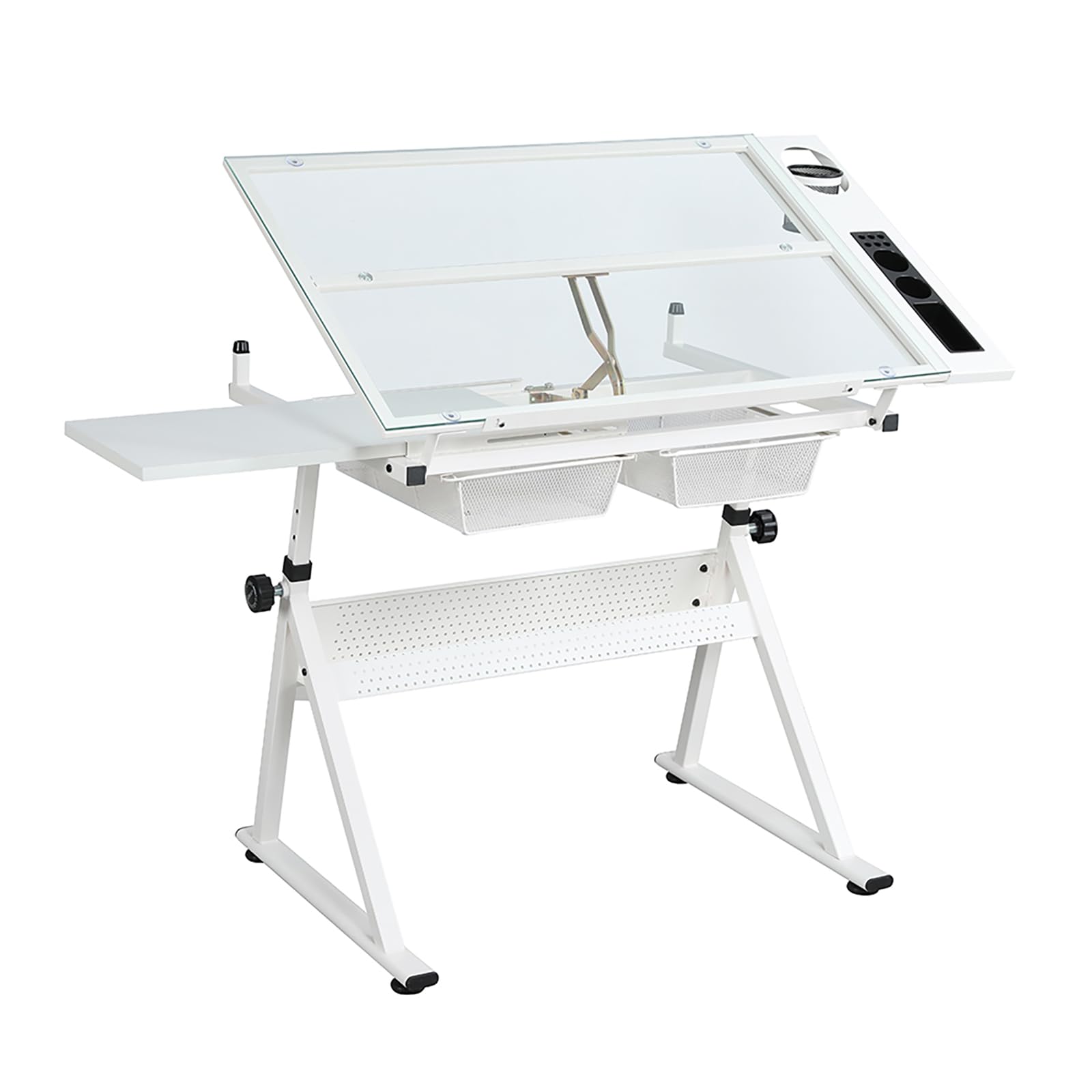Photo 1 of Curtainboro Drafting Printing Table Drawing Desk with Chair Printing Table for Reading Writing Painting Versatile Art Craft Work Station White
