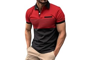 Golf Shirts for Men Short Sleeve Regular Fit Moisture Wicking Performance Casual Striped Patchwork Print Mens Polo Shirts